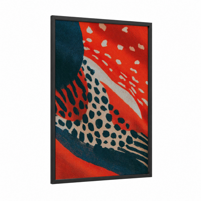 Bold Leopard Scarf framed accessories print — black wood frame — red and black palette