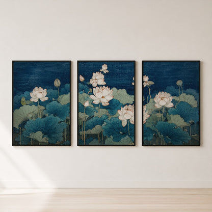 Lotus Flowers Triptych Wall Art Set — set hero