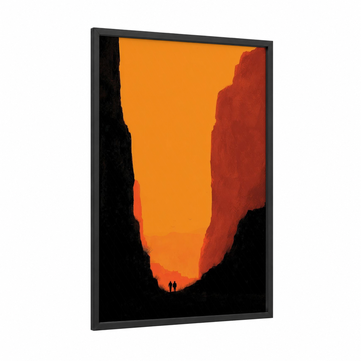 Crimson Canyon Sunset framed art print — black wood frame — orange and red palette