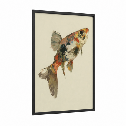Ornamental Zebrafish framed art print — black wood frame — russet and cream palette