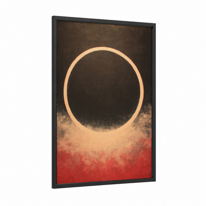 Celestial Eclipse framed christian symbols print — black wood frame — gold and black and red palette