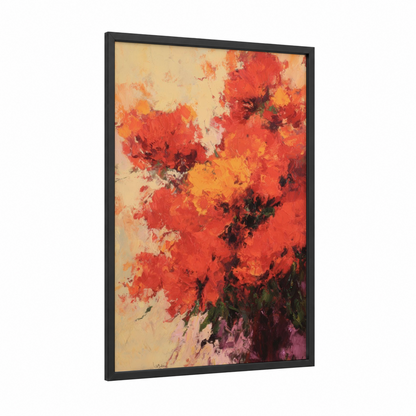 Crimson Anemone framed sea anemone print — black wood frame — red and gold palette