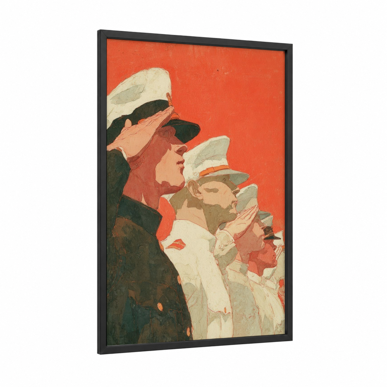 Patriotic Sailors March framed 4th of july print — black wood frame — red and cream palette