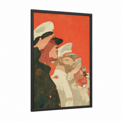 Patriotic Sailors March framed 4th of july print — black wood frame — red and cream palette
