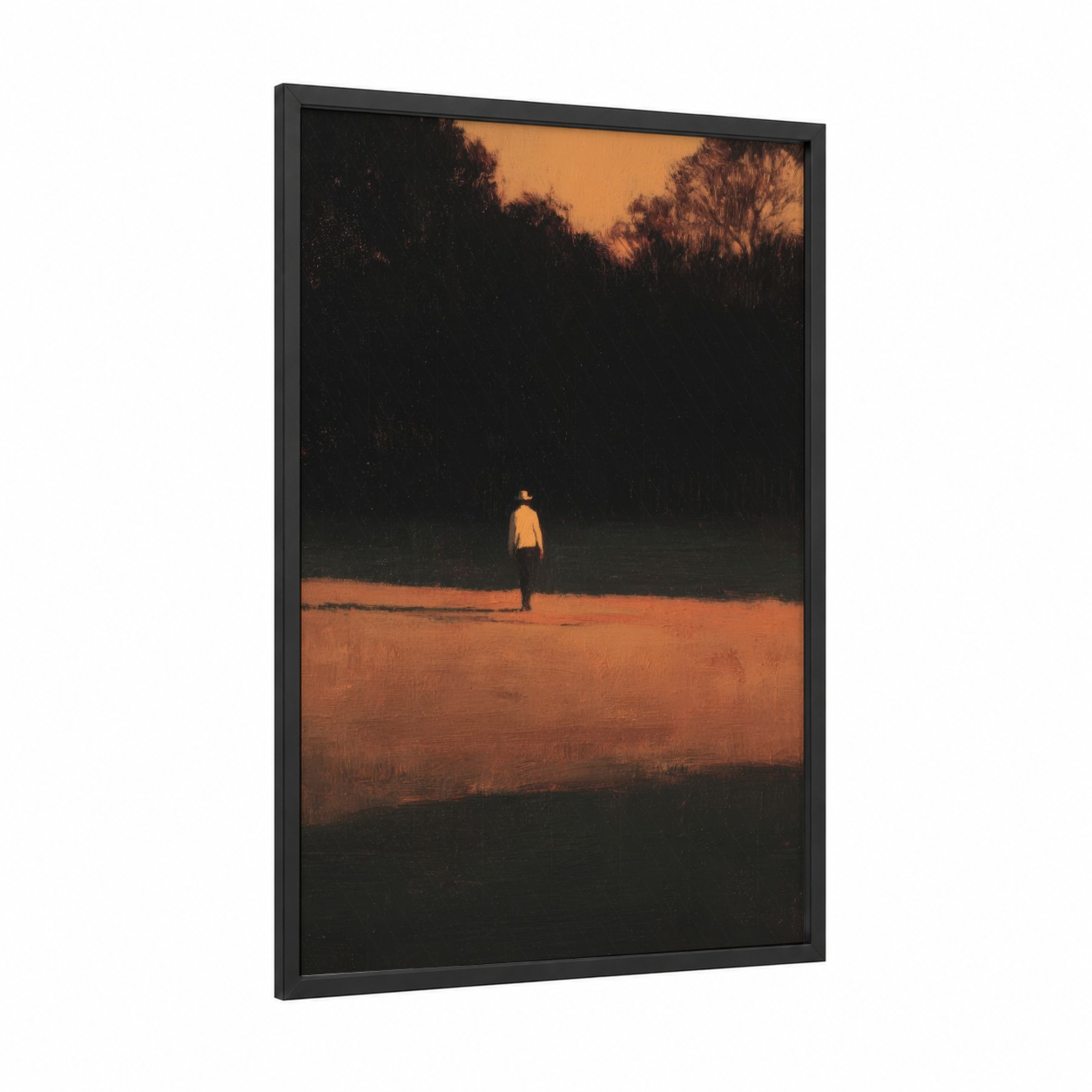 Golden Solitude Cricket framed art print — black wood frame — gold and black palette