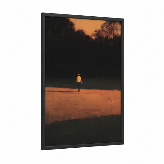 Golden Solitude Cricket framed art print — black wood frame — gold and black palette