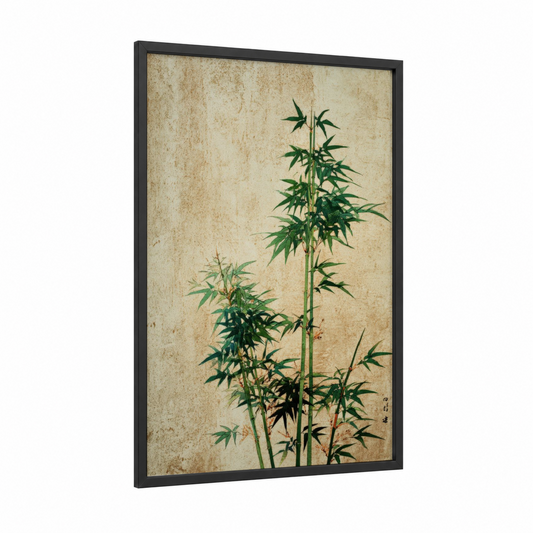 Serene Bamboo framed art print — black wood frame — true green and beige palette
