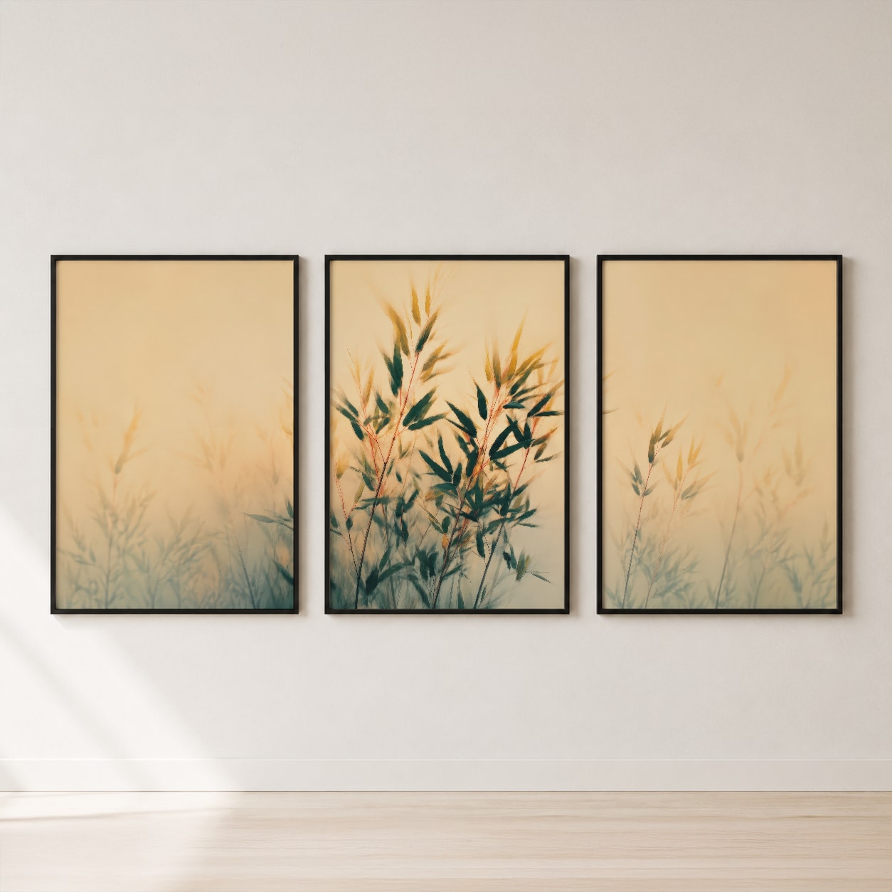 Peaceful Grass Field Triptych Wall Art — set hero