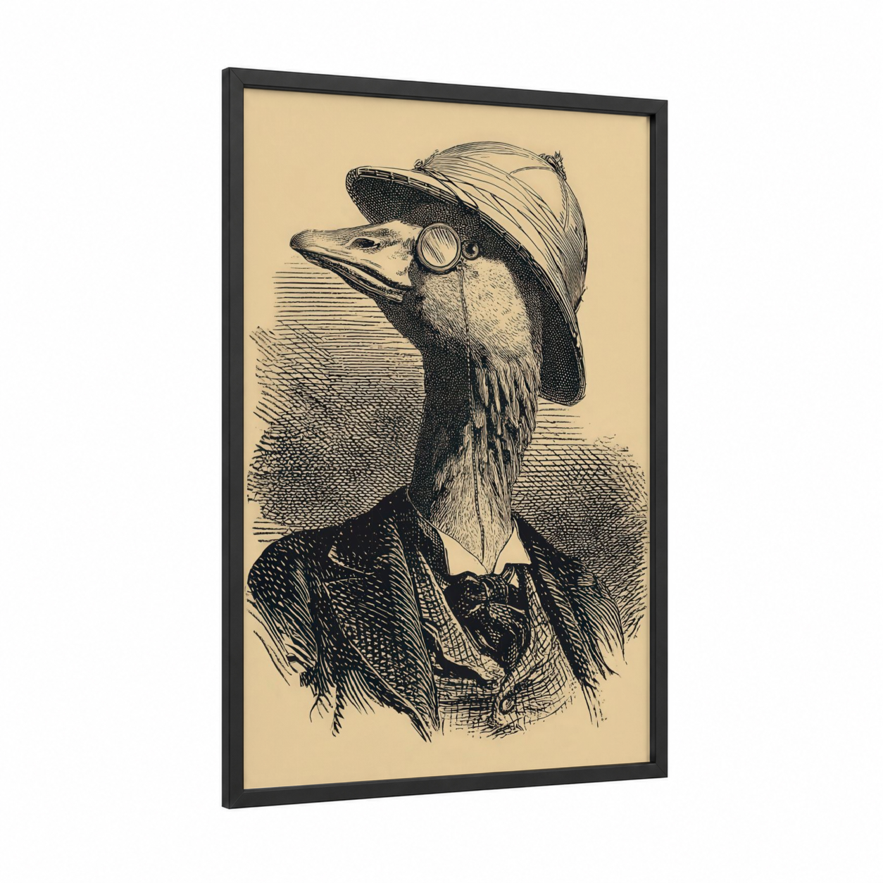 Dapper Goose framed geese print — black wood frame — black and white and cream palette