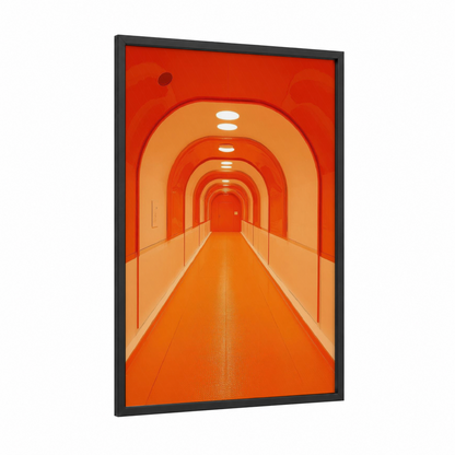 Crimson Modern Tunnel framed art print — black wood frame — red and orange palette