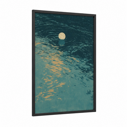Golden Water Polo framed art print — black wood frame — teal and gold palette