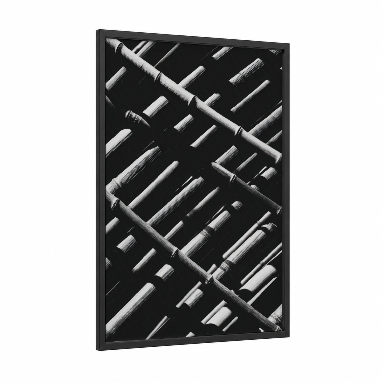 Monochrome Bamboo framed art print — black wood frame — black and white palette