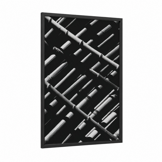 Monochrome Bamboo framed art print — black wood frame — black and white palette