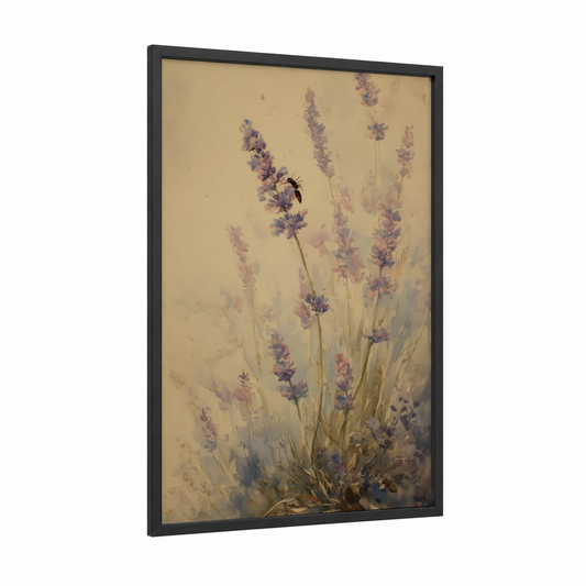 Lavender Pollinator framed ant print — black wood frame — lavender and beige palette