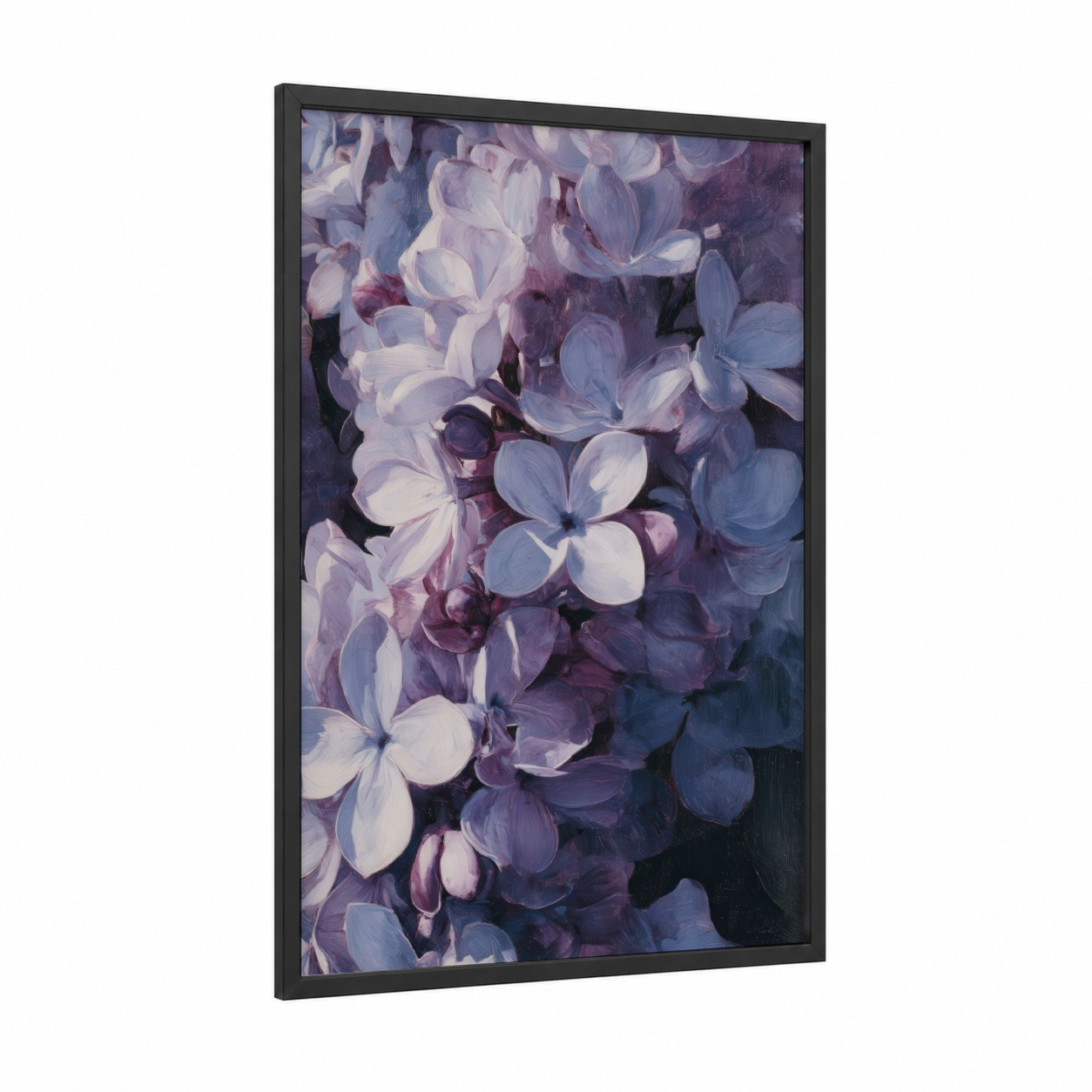 Soft Lilac Blooms framed art print — black wood frame — lavender and purple palette