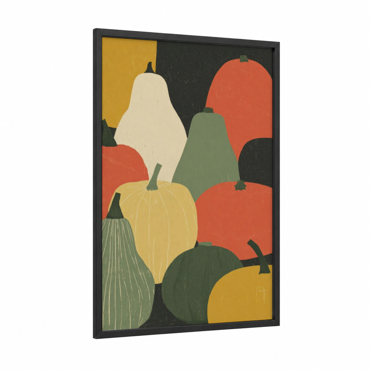 Autumn Harvest Medley framed fruit print — black wood frame — gold and red palette