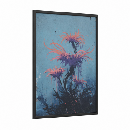 Coral Dream Anemone framed sea anemone print — black wood frame — blue and salmon pink palette