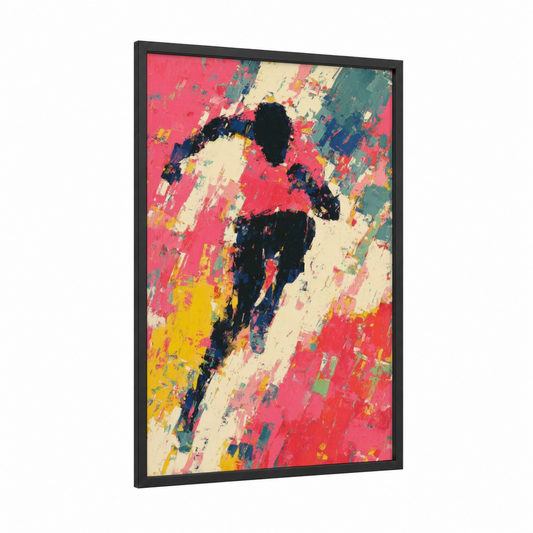 Urban Parkour framed art print — black wood frame — red and cream palette