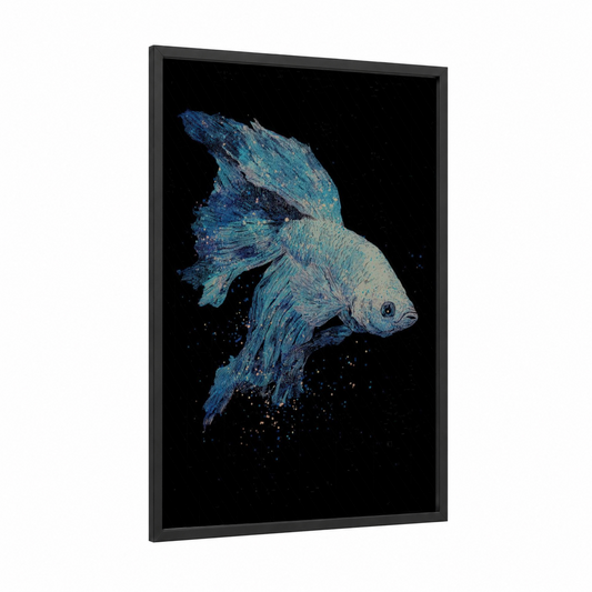 Iridescent Betta Fish framed art print — black wood frame — blue and turquoise palette