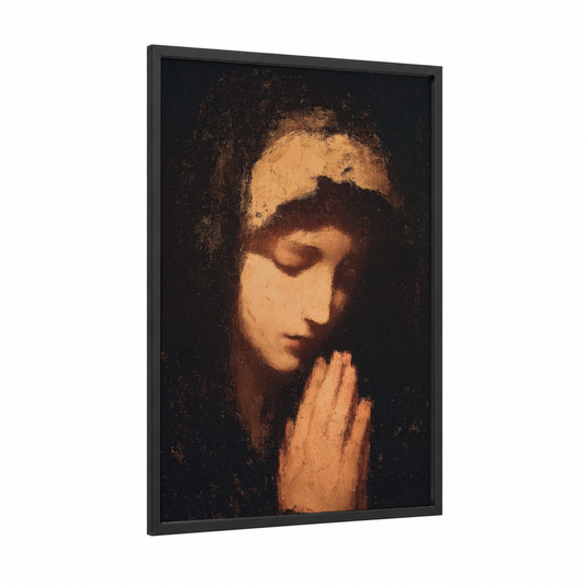 Contemplative Magdalena framed mary magdalena print — black wood frame — gold and black and gold palette
