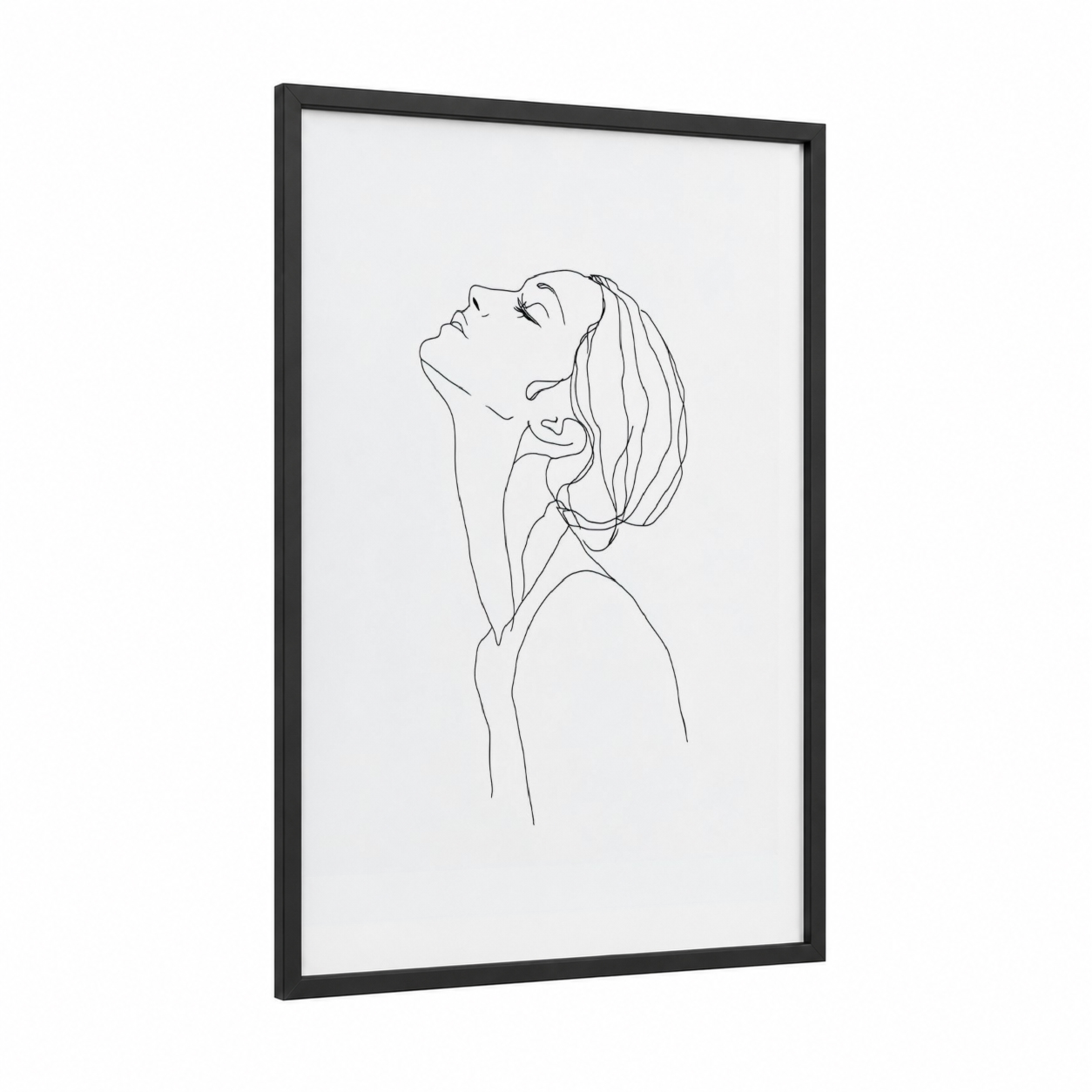 Serene Figure Line framed fashion illustration print — black wood frame — black and white palette