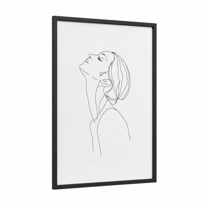 Serene Figure Line framed fashion illustration print — black wood frame — black and white palette