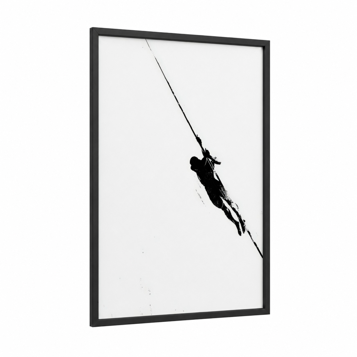 Ascending Athlete framed track and field print — black wood frame — black and white palette