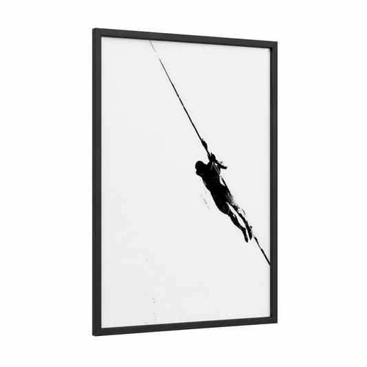 Ascending Athlete framed track and field print — black wood frame — black and white palette