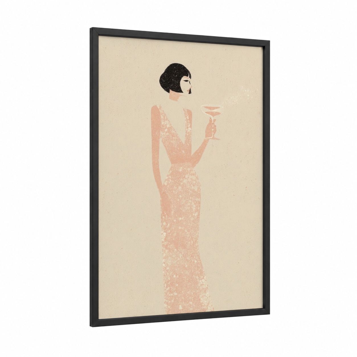 Elegant Celebration framed new years eve print — black wood frame — salmon pink and cream palette