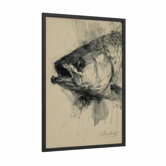 Tarpon Study framed art print — black wood frame — black and white and cream palette