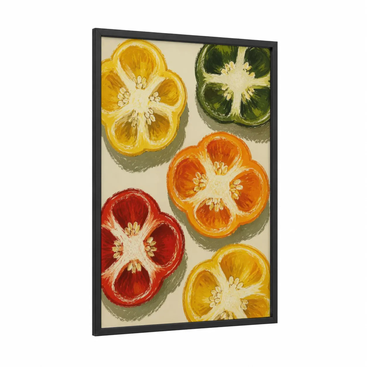 Citrus Cross-Section Kitchen Wall Art framed fruit print — black wood frame — yellow and orange palette