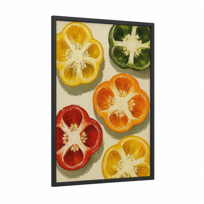 Citrus Cross-Section Kitchen Wall Art framed fruit print — black wood frame — yellow and orange palette