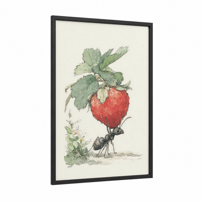 Industrious Ant framed art print — black wood frame — sage green and cream palette