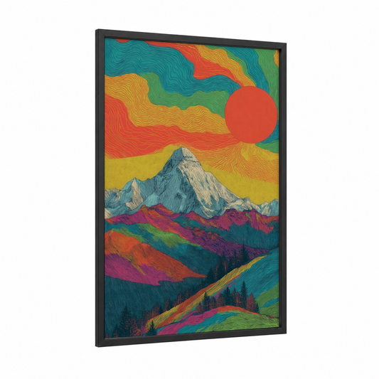 Crimson Everest framed mount everest print — black wood frame — teal and orange palette