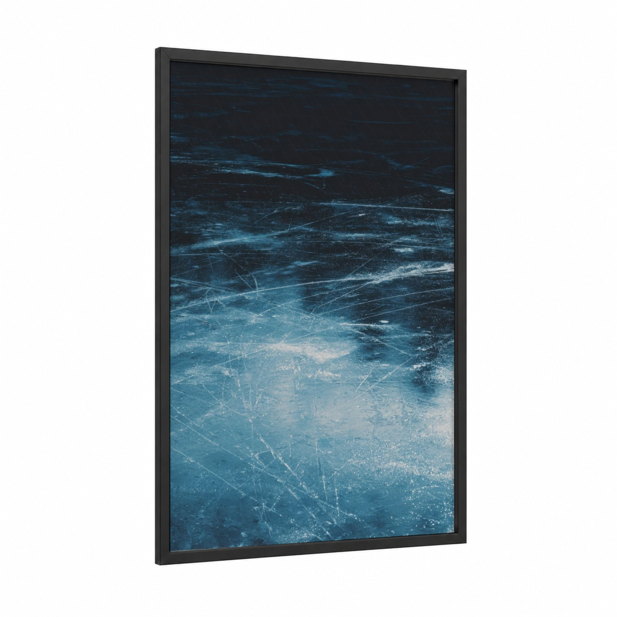 Frozen Ice Rink framed ice hockey print — black wood frame — blue and white palette