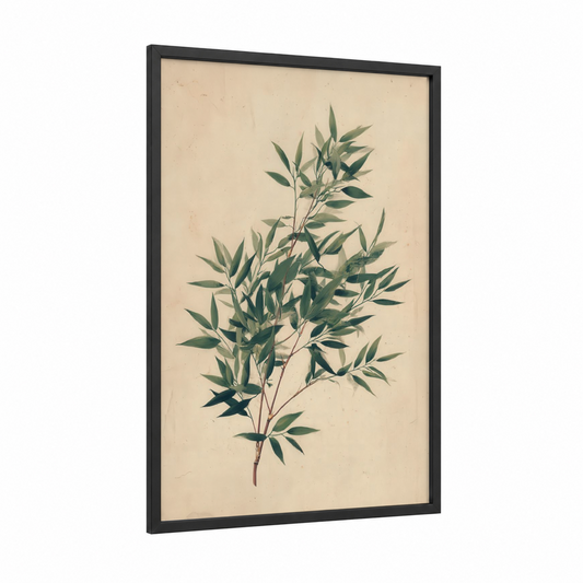 Serene Bamboo framed art print — black wood frame — cream and sage green palette