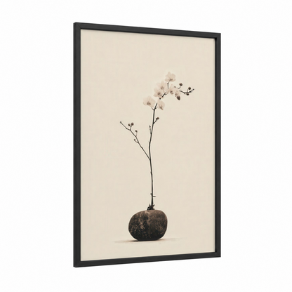 Stone Orchid framed art print — black wood frame — cream and gray palette