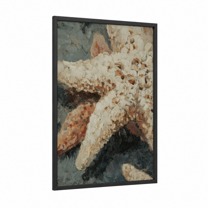 Coastal Starfish framed art print — black wood frame — cream and russet palette