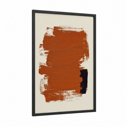 Russet Abstract Gesture framed abstract minimalist print — black wood frame — russet and cream palette