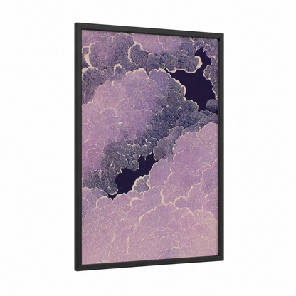 Cosmic Nebula framed art print — black wood frame — lavender and black palette