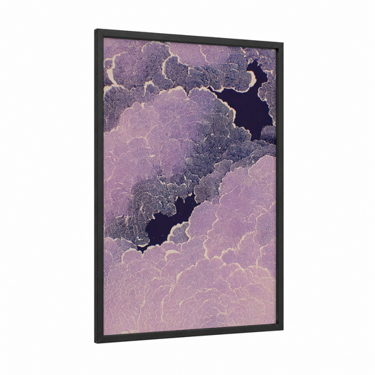 Cosmic Nebula framed art print — black wood frame — lavender and black palette