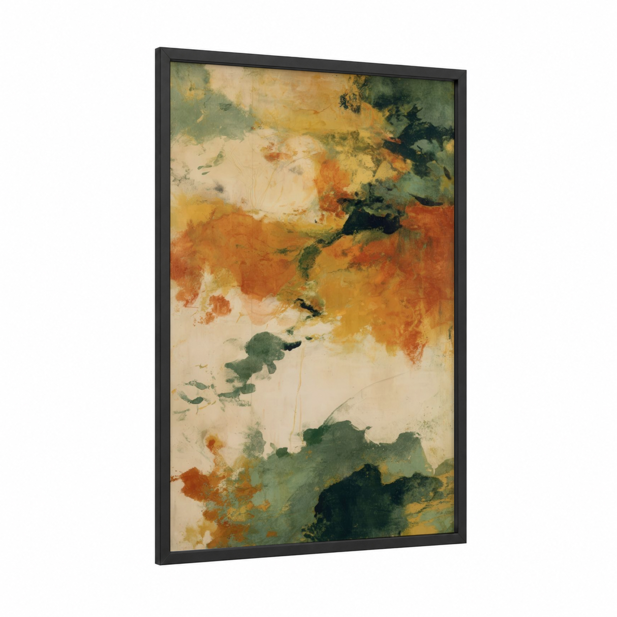 Autumn Iced Tea framed art print — black wood frame — gold and dark green palette