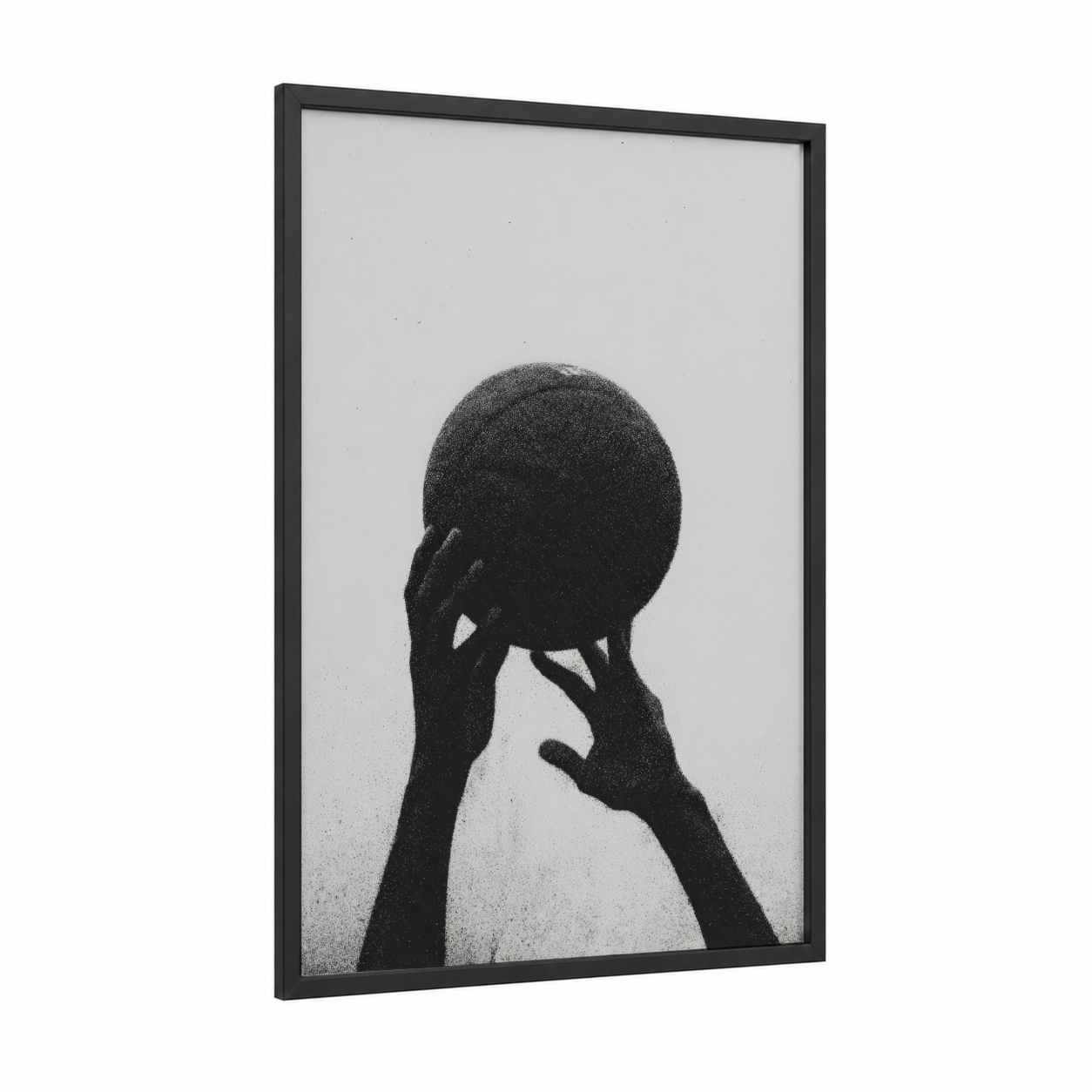 Silhouette Volleyball framed art print — black wood frame — black and white palette