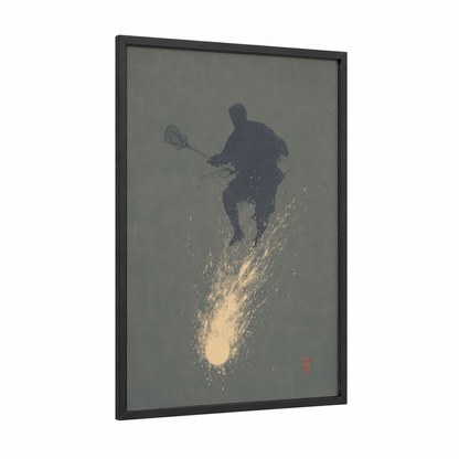Dynamic Lacrosse framed art print — black wood frame — gray and gold palette
