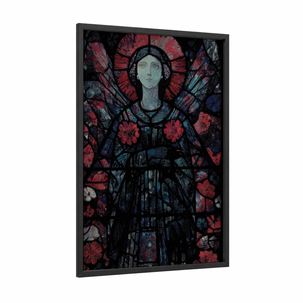 Mystical Maiden framed magic and witchcraft print — black wood frame — magenta and blue palette