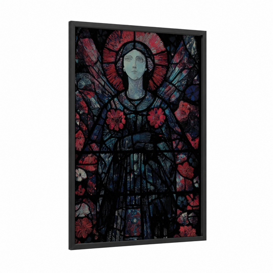 Mystical Maiden framed magic and witchcraft print — black wood frame — magenta and blue palette