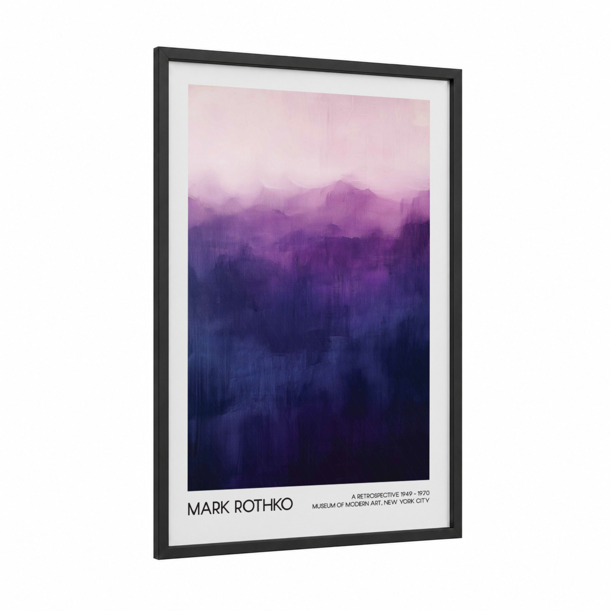 Misty Mountain Gradient framed abstract classic print — black wood frame — purple and blue palette