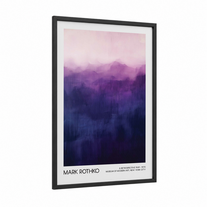 Misty Mountain Gradient framed abstract classic print — black wood frame — purple and blue palette