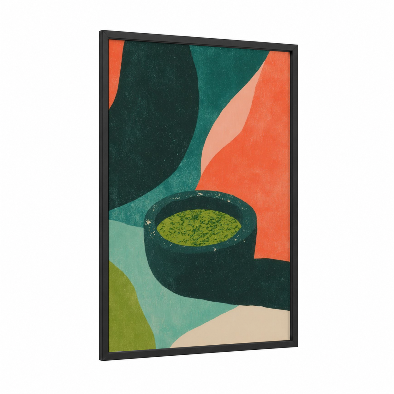Modern Condiment Bowl framed condiments print — black wood frame — teal and orange palette