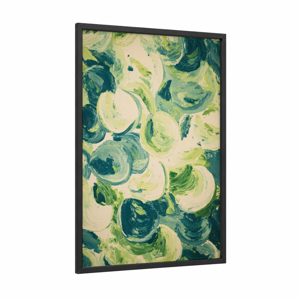 Creamy Pasta Swirl framed art print — black wood frame — cream and true green palette
